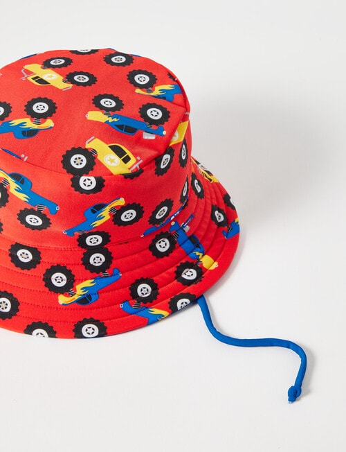 Teeny Weeny Little Monster Truck Reversible Bucket Hat, Red & Blue product photo View 02 L