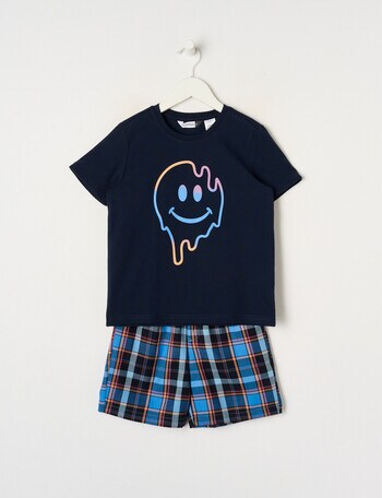 Sleep Mode Droopy Smiley Knit Woven PJ Set, Navy & Blue, 2-8 product photo