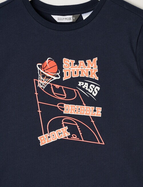 Sleep Mode Basketball Knit Woven PJ Set, Navy & Mandarin Sleepwear