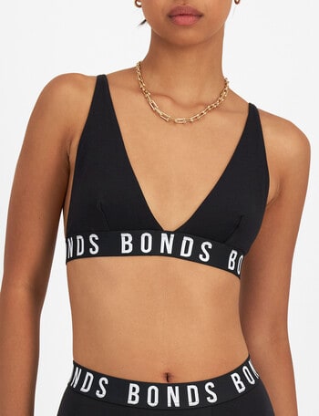 Bonds Super Logo Deep V Crop Top, Black product photo