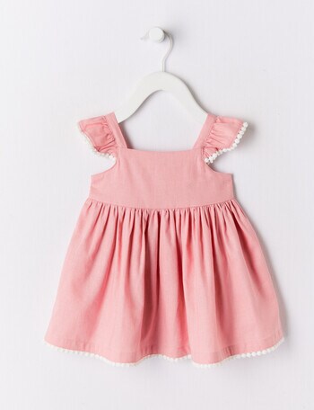 Teeny Weeny Flower Party Linen Frill Dress, Pink product photo