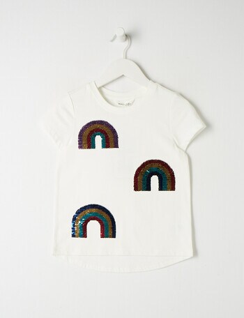 Mac & Ellie Flip Sequin Rainbows Short Sleeve Tee, Vanilla product photo