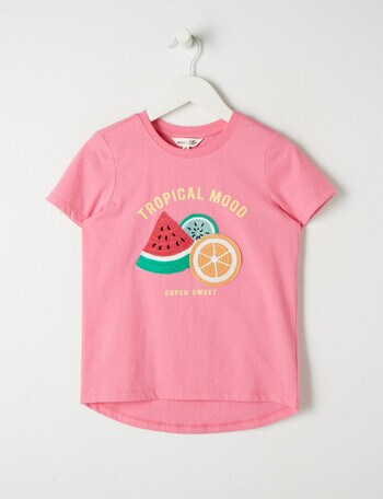 Mac & Ellie Crochet Fruit Short Sleeve Tee, Hot Pink product photo