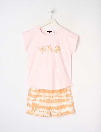 Sleep Squad Peace + Love = Happiness Knit Short PJ Set, Pink, 8-16 product photo
