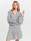 ONLY Nomi Long Sleeve V-Neck Check Dress, Blue Fog product photo