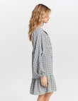 ONLY Nomi Long Sleeve V-Neck Check Dress, Blue Fog product photo View 02 S