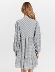 ONLY Nomi Long Sleeve V-Neck Check Dress, Blue Fog product photo View 03 S