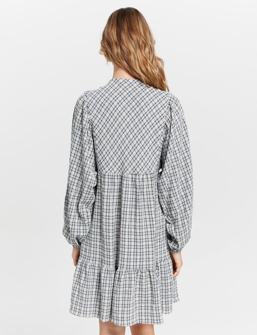 ONLY Nomi Long Sleeve V-Neck Check Dress, Blue Fog product photo View 03 L
