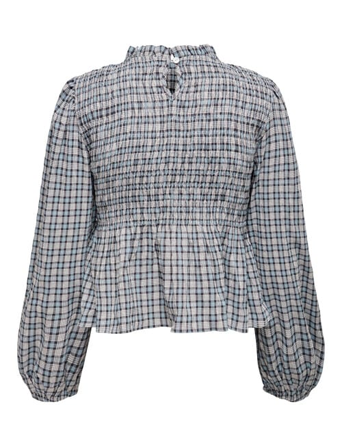 ONLY Nomi Long Sleeve High Neck Check Shirt, Blue Fog product photo View 02 L