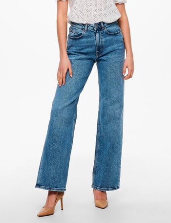 ONLY Juicy High Waist Wide Leg Jean, Medium Blue Denim product photo