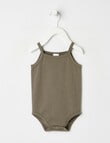 Teeny Weeny Essentials Stretch Cotton Singlet Bodysuit, Olive product photo