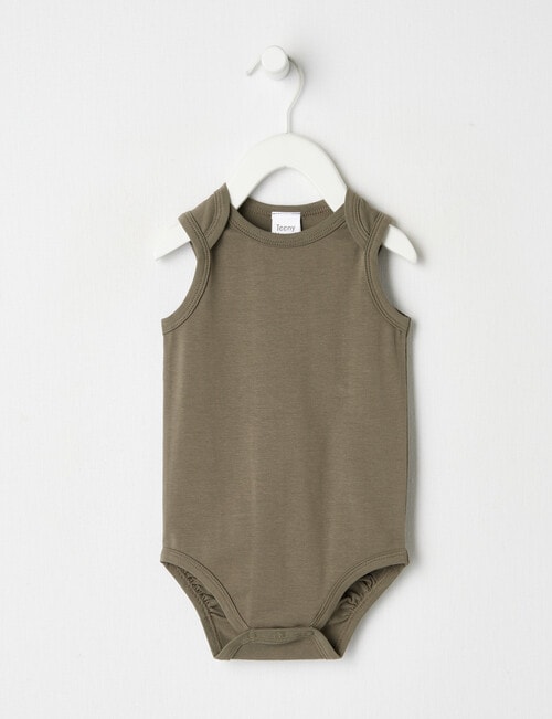 Teeny Weeny Essentials Stretch Cotton Sleeveless Bodysuit, Olive product photo