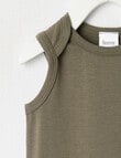 Teeny Weeny Essentials Stretch Cotton Sleeveless Bodysuit, Olive product photo View 02 S
