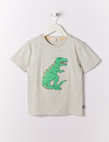 Mac & Ellie Embroidered Dino Short Sleeve Tee, Grey product photo