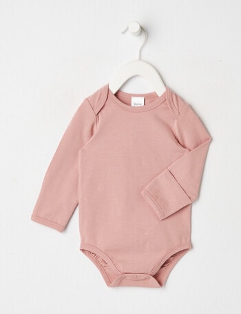 Teeny Weeny Essentials Stretch Cotton Long-Sleeve Bodysuit, Blush product photo