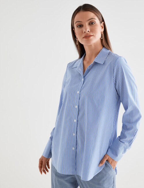 Oliver Black Classic Stripe Long-Sleeve Shirt, Blue & White product photo View 05 L