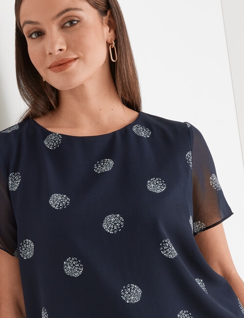 Oliver Black Bloom Spot Short-Sleeve Double Layer Top, Navy & White product photo