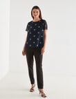 Oliver Black Bloom Spot Short-Sleeve Double Layer Top, Navy & White product photo View 03 S
