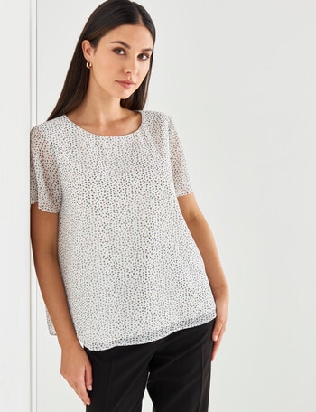 Oliver Black Print Short Sleeve Double Layer Top, White product photo