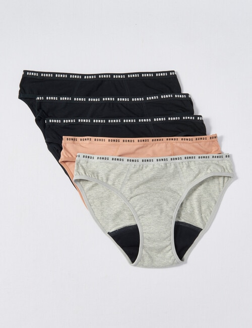 Bonds Bloody Comfy Period Undies Bikini Brief Moderate, 5-Pack, Original Grey Marle, 6-24 product photo