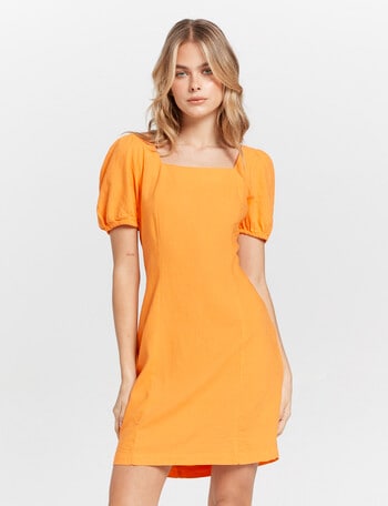 ONLY Vigga Short Sleeve Linen Dress, Orange Peel product photo