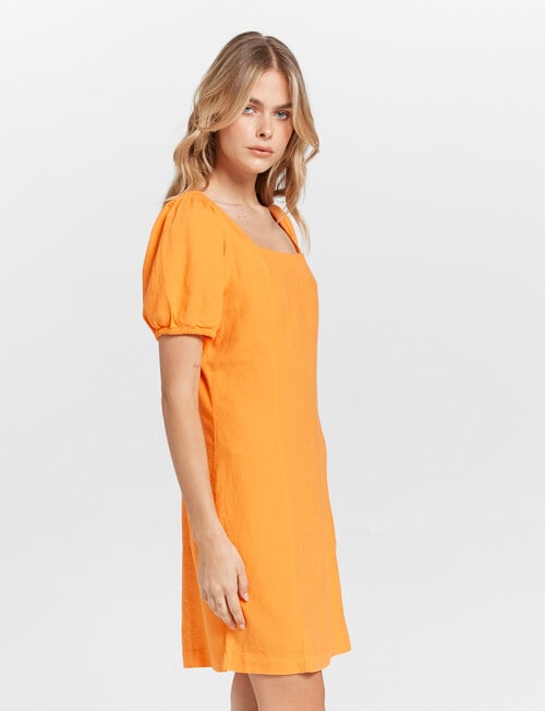 ONLY Vigga Short Sleeve Linen Dress, Orange Peel - Dresses