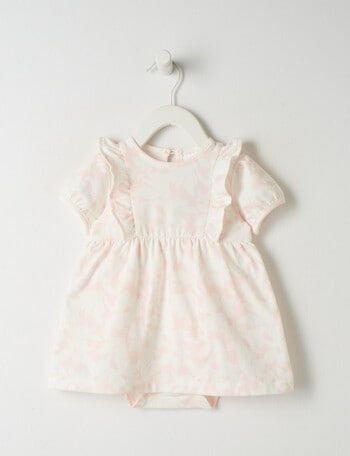 Teeny Weeny Flower Summer Time Bodysuit Dress, Pink & White product photo