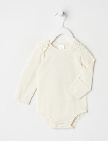 Teeny Weeny Essentials Stretch Cotton Long-Sleeve Bodysuit, Vanilla product photo