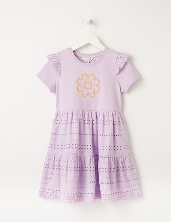 Mac & Ellie Daisy Broderie Tiered Short Sleeve Dress, Lavender product photo