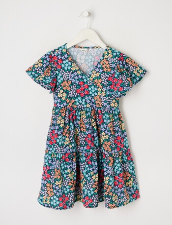 Mac & Ellie Floral Short Sleeve Wrap Dress, Navy product photo