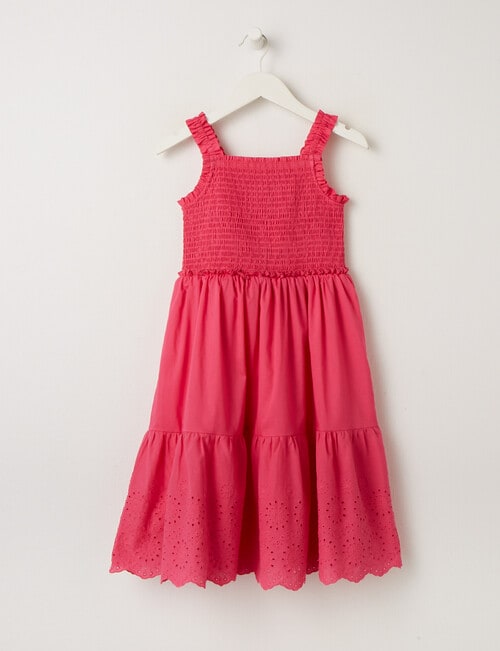 Mac & Ellie Broderie Hem Cotton Dress, Fuchsia - Dresses