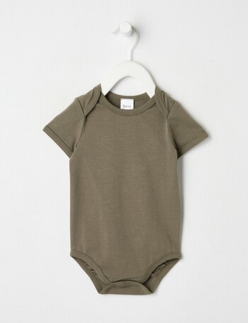 Teeny Weeny Essentials Stretch Cotton Short-Sleeve Bodysuit, Olive product photo