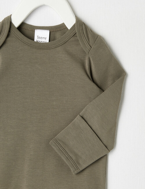Teeny Weeny Essentials Stretch Cotton Long-Sleeve Bodysuit, Olive product photo View 02 L