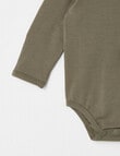 Teeny Weeny Essentials Stretch Cotton Long-Sleeve Bodysuit, Olive product photo View 03 S