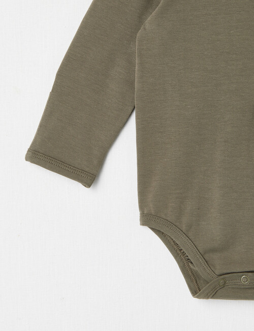 Teeny Weeny Essentials Stretch Cotton Long-Sleeve Bodysuit, Olive product photo View 03 L