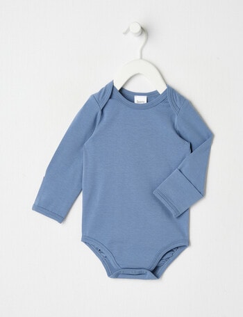 Teeny Weeny Essentials Stretch Cotton Long-Sleeve Bodysuit, Steel product photo