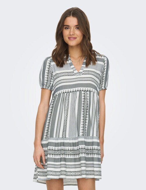 ONLY Nora Short Sleeve Loose Dress, Black & White product photo