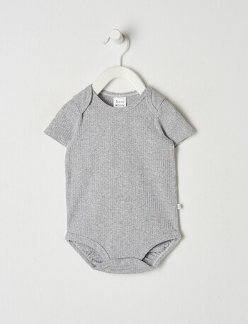 Teeny Weeny Rib Short Sleeve Bodysuit, Grey Marle product photo