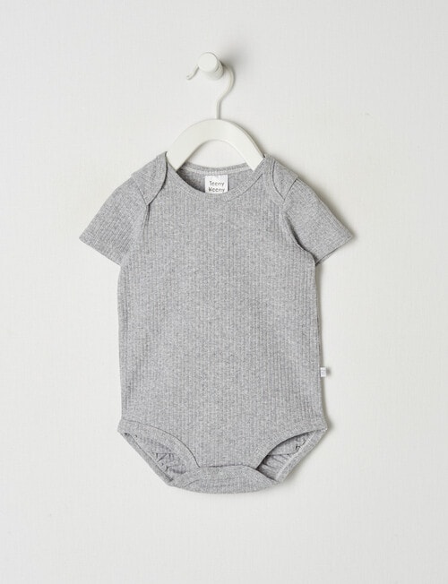 Teeny Weeny Rib Short Sleeve Bodysuit, Grey Marle product photo