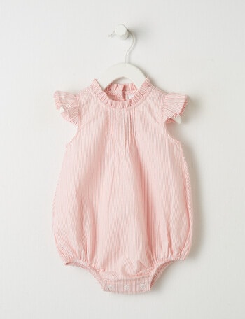 Teeny Weeny Summertime Cotton Voile Striped Romper, Peach product photo