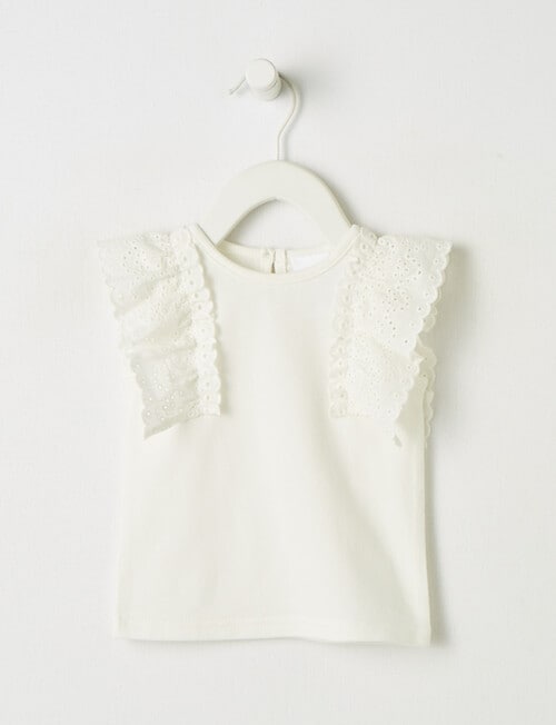 Teeny Weeny Summertime Anglaise Frill Sleeves Tee, White product photo
