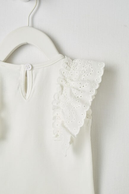 Teeny Weeny Summertime Anglaise Frill Sleeves Tee, White product photo View 02 L