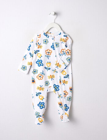 Teeny Weeny Sleep Painted Flowers Sleepsuit, White product photo