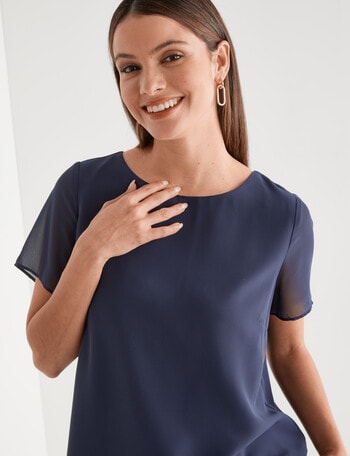 Oliver Black Short-Sleeve Double Layer Round-Neck Top, French Navy product photo