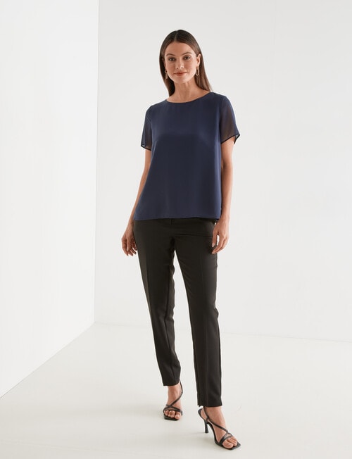 Oliver Black Short-Sleeve Double Layer Round-Neck Top, French Navy - Tops