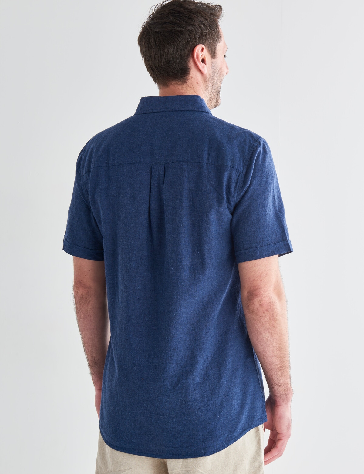 Chisel Short Sleeve Linen Blend Shirt, Navy - Casual Shirts