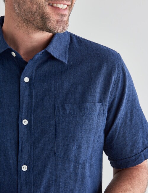 Chisel Short Sleeve Linen Blend Shirt, Navy - Casual Shirts