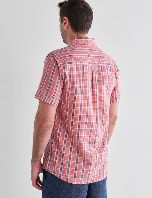 Chisel Short Sleeve Linen Blend Shirt, Salmon Check product photo View 02 L