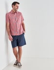 Chisel Short Sleeve Linen Blend Shirt, Salmon Check product photo View 03 S