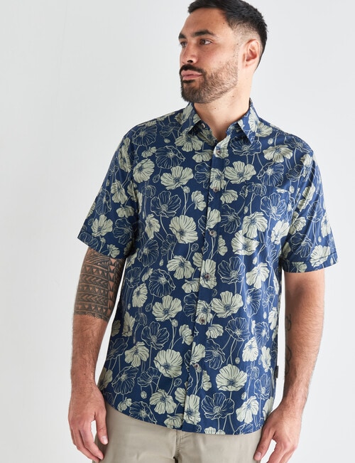 Kauri Trail Poppy Short Sleeve Shirt, Navy product photo View 05 L